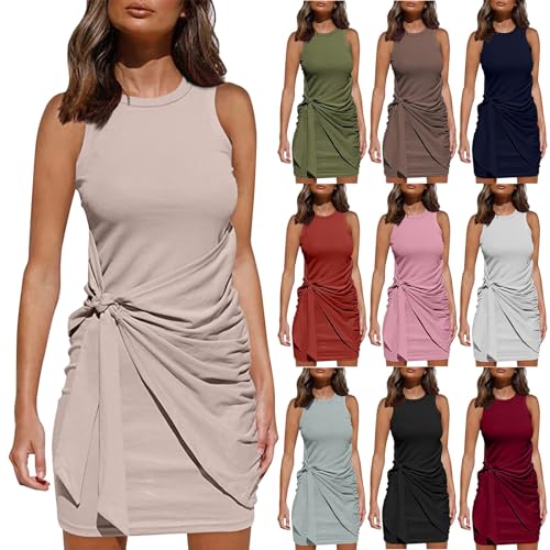 Saymany Kleider Eng Festlich Sommerkleid Damen Kleider Teenager Mädchen Festliche Kleider Festliche Kleider Knielang Abendkleider Für Frauen Über 50 Sommerkleider Damen Knielang(Khaki,M) von Saymany