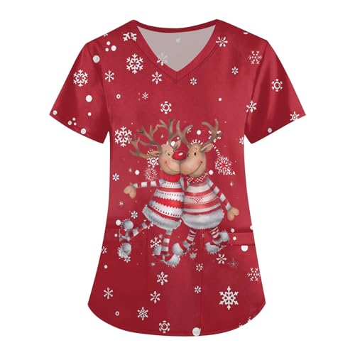 Saymany Pflege Kittel Damen Weiße Berufsbekleidung Schlupfkasack Damen Pflege Kasack Damen Pflege Günstig Kasaks Altenpflege Damen Bunt Kasack Damen Pflege Günstig, Weihnachts Pulli Frauen(5-Red,XXL von Saymany