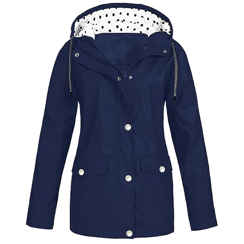 Saymany Regenjacke Damen, Damen Regenjacke Wasserdicht Atmungsaktiv Dünne Regenjacke Damen, Softshelljacke Damen Sommer Sweatshirt Jacke Damen Mit Kapuze Winterjacke Damen, Windjacke Damen（2-Navy,S von Saymany