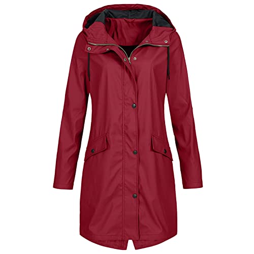 Saymany Regenjacke Damen Wasserdicht, Regenjacken Für Damen Softshelljacke Damen, Regenjacke Wasserdicht Regenjacke Damen Fahrrad Regenjacke Damen Leicht, Damen Regenjacke Grosse Groessen（1-Wine,XXL von Saymany