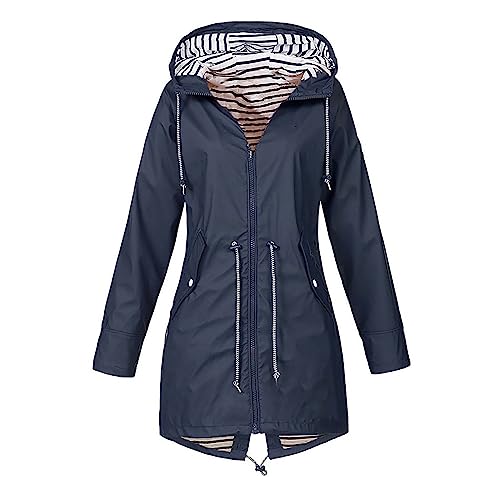 Saymany Regenjacke Damen Wasserdichte Softshelljacke Outdoorjacke mit Verstellbare Kordelzug-Taille Atmungsaktive Übergangsjacke Jacke mit Kapuze für Frühlings Herbst zum Wandern Trekking Fahrrad von Saymany