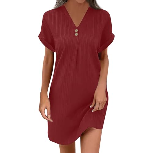 Saymany Sommerkleid Damen V-Ausschnitt Blusenkleid - Luftig Musselin Kleid Kurzarm Strandkleid Elegant Einfarbig Hemdkleid Mit Knöpfen Leicht Tshirt Freizeitkleid Boho Kleid Lässiges Dress Saymany Sommerkleid Damen V-Ausschnitt Blusenkleid - Luftig Musselin Kleid Kurzarm Strandkleid Elegant Einfarbig Hemdkleid Mit Knöpfen Leicht Tshirt Freizeitkleid Boho Kleid Lässiges Dress von Saymany