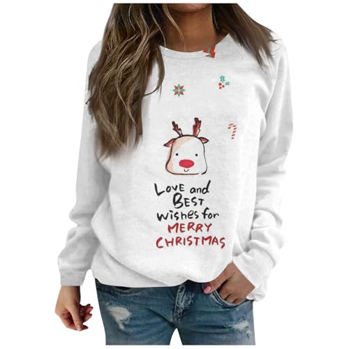 Saymany Weihnachts Sweatshirt Damen Weihnachtspullover Lustig Basic Rundhals Langarmshirt Pullover Casual Lose Sweatshirt Damen mit Weihnachtsmotiv Xmas Pullover Weihnachtspulli Teenager Mädchen von Saymany