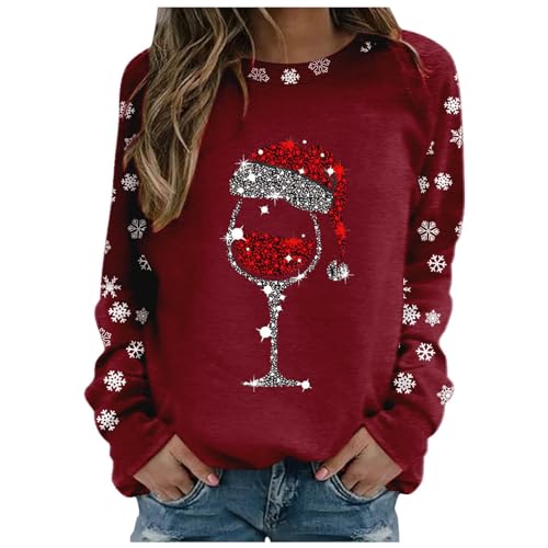 Saymany Weihnachts Sweatshirt Damen Weihnachtspullover Lustig Basic Rundhals Langarmshirt Pullover Casual Lose Sweatshirt Damen mit Weihnachtsmotiv Xmas Pullover Weihnachtspulli Teenager Mädchen von Saymany