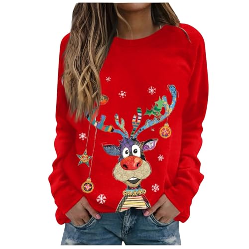 Saymany Weihnachts Sweatshirt Damen Weihnachtspullover Lustig Basic Rundhals Langarmshirt Pullover Casual Lose Sweatshirt Damen mit Weihnachtsmotiv Xmas Pullover Weihnachtspulli Teenager Mädchen von Saymany