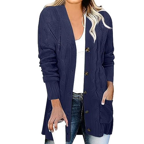 Strickjacke Lang Damen Blazer Schwarz Damen Strickjacke Lang, Damen Strickmantel Lang Damen Cardigan Lang Strickjacke Weiß Damen Strickjacke Damen Beige Strickjacken Für Damen(1-Navy,3XL) von Saymany