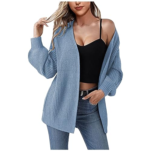 Strickjacke Schwarz Damen Strickjacke Damen Lang Schwarz Schwarze Strickjacke Damen Damen Strickjacke Sommer Damen Strickjacke Strickjacken Für Damen Strickjacke Grau Damen Strickjacke(2-Sky Blue,XL) von Saymany