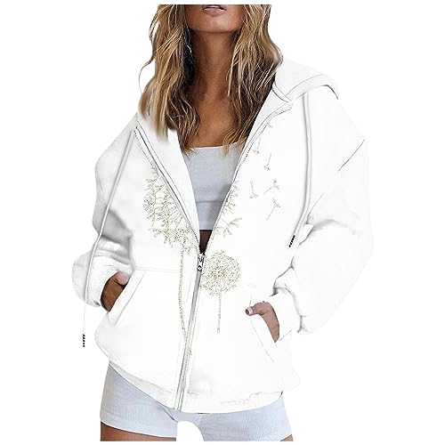 Sweatjacke Lang Damen Mit Kapuze Damen Pullover Lang Sweatjacke Damen Lang Hoodie Damen Lang Sweatjacke Damen Mit Kapuze Hoodies Damen Damen Pullover Sweatjacke Damen Ohne Kapuze(4-White,XL von Saymany