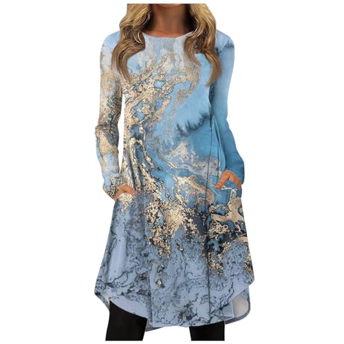 Sweatkleid Damen Damenkleider Herbst Pullover Kleid Damen Business Kleid Herbst Kleider Damen Strickkleid Damen Lang Kleid a Linie Herbst Kleider Damen Cocktailkleid Damen Elegant(3-Light Blue,L) von Saymany