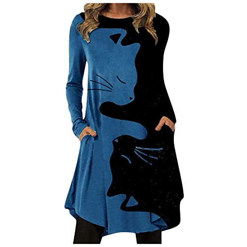 Winterkleid Damen Langarm Herbstkleid Lose Kleider Party Cocktailkleid Herbst Mini Kleid A-Linie Cocktailkleid Damen Hoodie Kleid Retro Kleider Pulloverkleid Tunika Kleid von Saymany