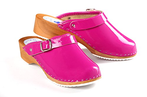 Aves-24 Clogs Pantolette Sandalette Holz + Leder Holzclogs Gr. 36-41 Holzschuhe (39, Rosa) von Aves-24