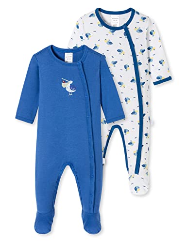 Schiesser Baby-Jungen 2PACK Anzug mit Fuß Kleinkind-Schlafanzüge, blau weiß gemixt, 80 von Schiesser