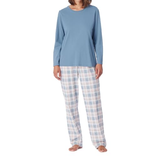 Schiesser Damen Schlafanzug lang Baumwolle-Comfort Essentials Pyjamaset, blaugrau_181250, 52 von Schiesser