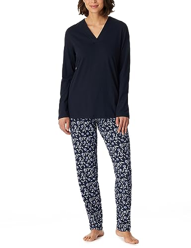 Schiesser Damen Schlafanzug lang Baumwolle-Nightwear Pyjamaset, Nachtblau_180929, 44 von Schiesser