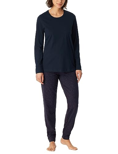 Schiesser Damen Schlafanzug lang mit Bündchen Baumwolle-Nightwear Pyjamaset, Nachtblau_180063, 48 von Schiesser