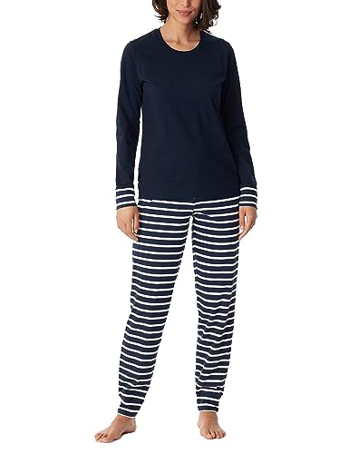 Schiesser Damen Schlafanzug lang mit Bündchen Baumwolle-Nightwear Pyjamaset, Nachtblau_180114, 44 von Schiesser