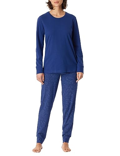 Schiesser Damen Schlafanzug lang mit Bündchen Baumwolle-Nightwear Pyjamaset, Navy_180063, 46 von Schiesser