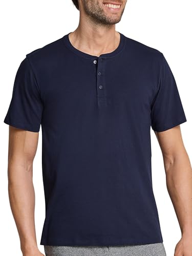 Schiesser Herren Schlafshirt Kurzarm Mit Knopfleiste - Mix + Relax Schlafanzugoberteil, Dunkelblau_163831, 54 EU von Schiesser