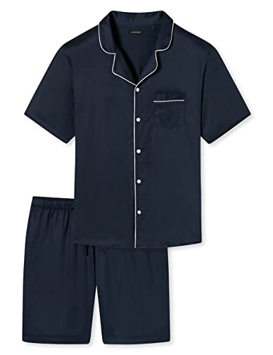 Schiesser Herren Pyjama Kurz Pyjamaset, dunkelblau Piping, 48 von Schiesser