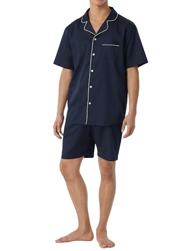 Schiesser Herren Pyjama Kurz Pyjamaset, dunkelblau Piping, 50 von Schiesser