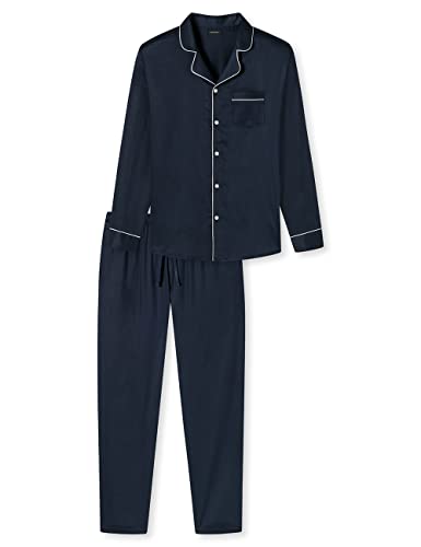 Schiesser Herren Pyjama Lang Pyjamaset, dunkelblau Piping, 50 von Schiesser