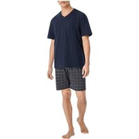 Schiesser Herren Pyjama blau Jersey-Baumwolle kariert von Schiesser