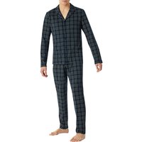 Schiesser Herren Pyjama blau Jersey-Baumwolle kariert von Schiesser