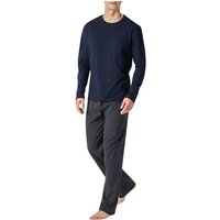 Schiesser Herren Pyjama blau Jersey-Baumwolle unifarben von Schiesser