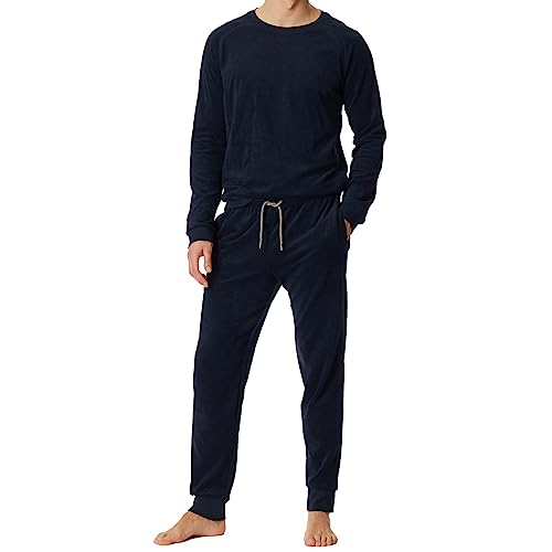 Schiesser Herren Schlafanzug Lang Frottee Baumwolle - Warm und Weich Pyjamaset, Nachtblau, 56 EU von Schiesser