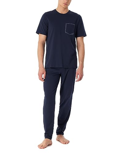 Schiesser Herren Schlafanzug Shirt Kurzarm/Hose lang-Nightwear Set Pyjamaset, Nachtblau, 52 von Schiesser