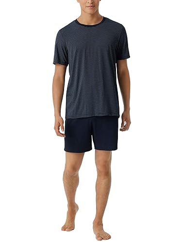 Schiesser Herren Schlafanzug kurz Pyjamaset, dunkelblau gestreift, 52 von Schiesser