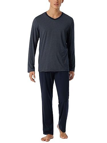 Schiesser Herren Schlafanzug lang Pyjamaset, dunkelblau gestreift, 54 von Schiesser