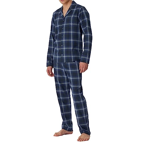 Schiesser Herren Schlafanzug lang durchgeknöpft Web Flanell-warm und weich Pyjamaset, Nachtblau, 52 von Schiesser