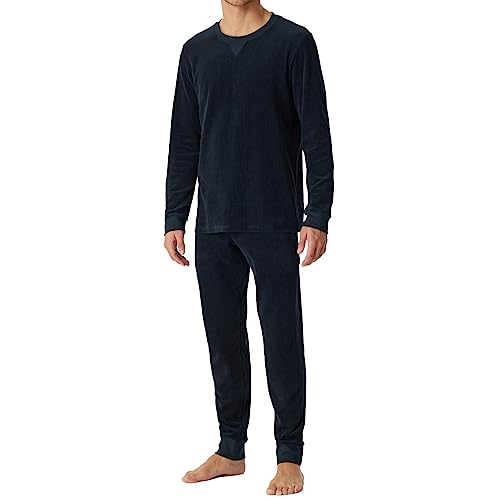 Schiesser Herren Schlafanzug lang warme und weiche Winterware-Kord Pyjamaset, Nachtblau, 54 von Schiesser