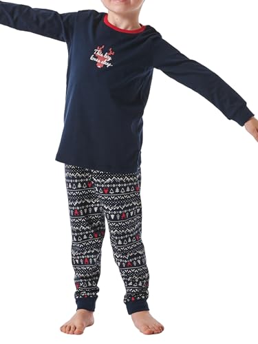 Schiesser Jungen Kinder Langer Schlafanzug-Organic Cotton Pyjamaset, Dunkelblau, 116 von Schiesser