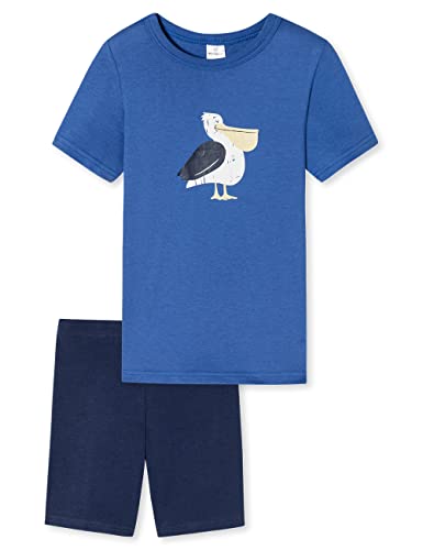 Schiesser Jungen Schlafanzug Set Pyjama Kurz - 100% Organic Bio Baumwolle - Größe 92 Bis 140 Pyjamaset, Dunkelblau Gemustert_179018, 140 von Schiesser