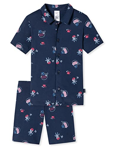 Schiesser Jungen Pyjama Kurz Pyjamaset, dunkelblau Gemustert, 116 von Schiesser