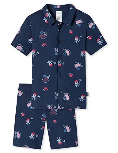 Schiesser Jungen Pyjama Kurz Pyjamaset, dunkelblau Gemustert, 128 von Schiesser