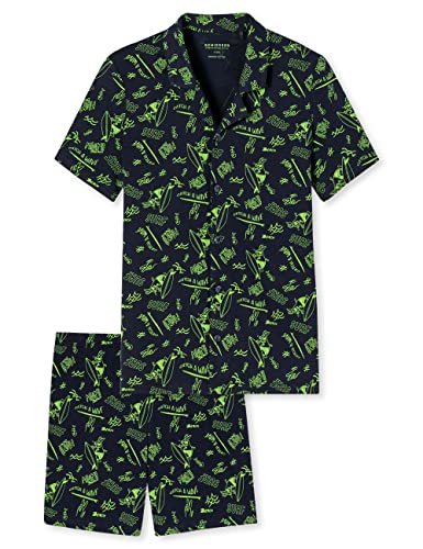 Schiesser Jungen Pyjama Kurz Pyjamaset, dunkelblau Gemustert, 140 von Schiesser