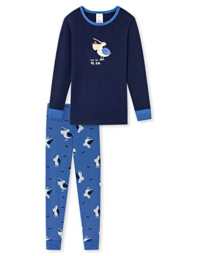 Schiesser Jungen Schlafanzug Set Pyjama Lang - 100% Organic Bio Baumwolle - Größe 92 Bis 140 Pyjamaset, Dunkelblau Gemustert_179019, 104 von Schiesser