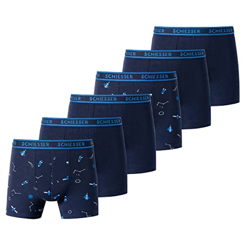 Schiesser - Kids Boys - 95/5 Organic Cotton - Shorts/Pants - 6er Pack (128 Blau Gemustert) von Schiesser