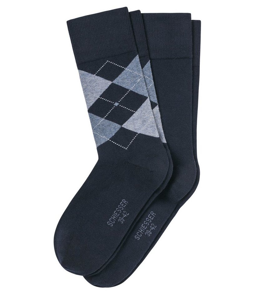 Schiesser Langsocken Cotton Fit (Packung, 2-Paar, 2 Paar) Herren Freizeitsocken Strümpfe Socken Karomuster von Schiesser