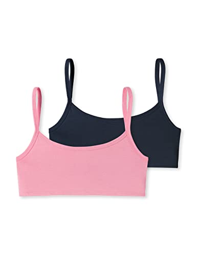 Schiesser Mädchen 2 Pack Bustier Mit Spaghettiträger - 95/5 Organic Cotton Bio Baumwolle Größe 140 Bis 176 Unterwäsche, Dunkelblau Rosa Uni_178958, 164 EU von Schiesser