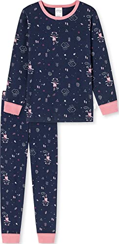 Schiesser Mädchen Schlafanzug lang – Einhorn, Sterne, Dots, Waldmotive und Hexen – Organic Cotton Pyjamaset, Dunkelblau II, 92 von Schiesser