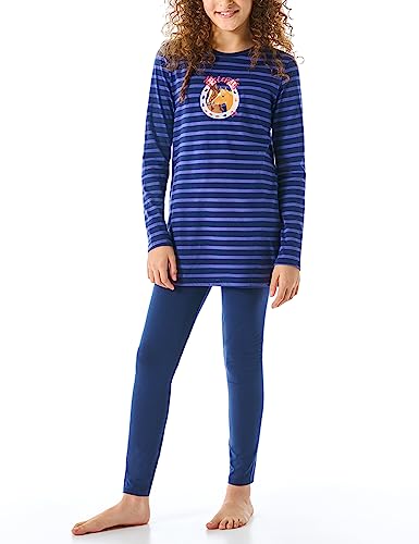 Schiesser Mädchen Schlafanzug Nachthemd mit Leggings lang-100% Organic Bio Baumwolle-Größe 92 bis 140 Pyjamaset, blau-gem_179960, 116 von Schiesser