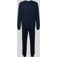 Schiesser Pyjama mit Brusttasche Modell 'Comfort Essentials' in Marine, Größe 48 von Schiesser