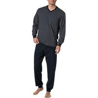 Schiesser Herren Pyjama blau Jersey-Baumwolle Kariert von Schiesser