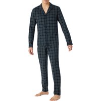 Schiesser Herren Pyjama blau Jersey-Baumwolle Kariert von Schiesser