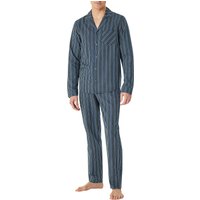 Schiesser Herren Pyjama blau Baumwolle Gestreift von Schiesser