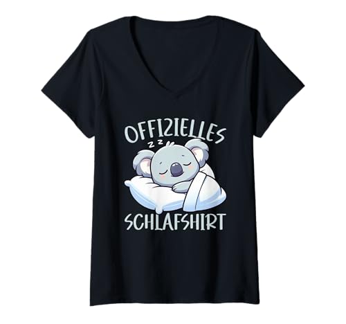 Damen Offizielles Schlafshirt Koala Nickerchen Schlafanzug T-Shirt mit V-Ausschnitt Damen Offizielles Schlafshirt Koala Nickerchen Schlafanzug T-Shirt mit V-Ausschnitt von Schlafende Tiere Napper Spätaufsteher Nachtwäsche